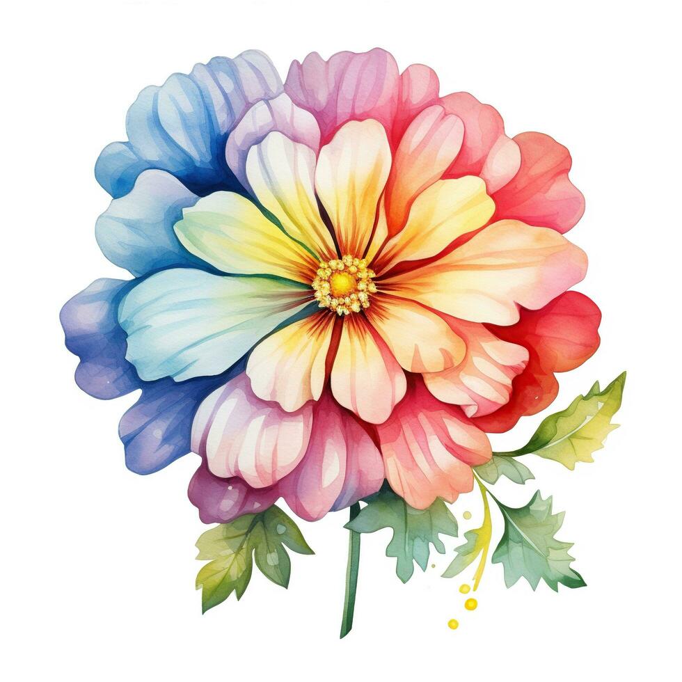 Bright colorful watercolor flower, abstract plant, clipart on a white background. Generative AI photo