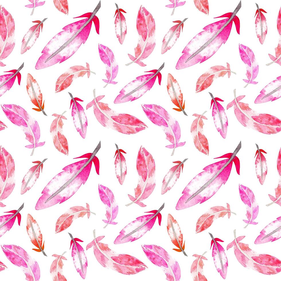 Watorcolor seamless pattern of pink feathers. photo