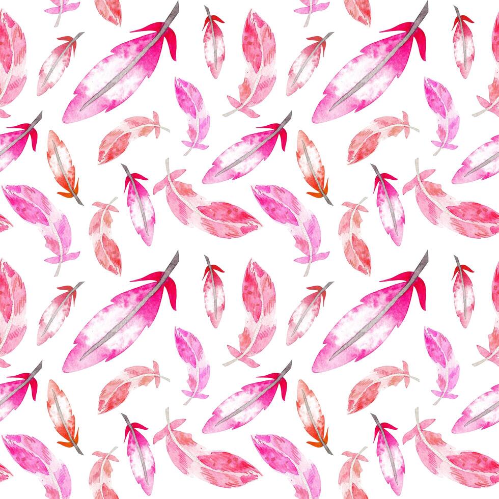 Watorcolor seamless pattern of pink feathers. Generative AI photo