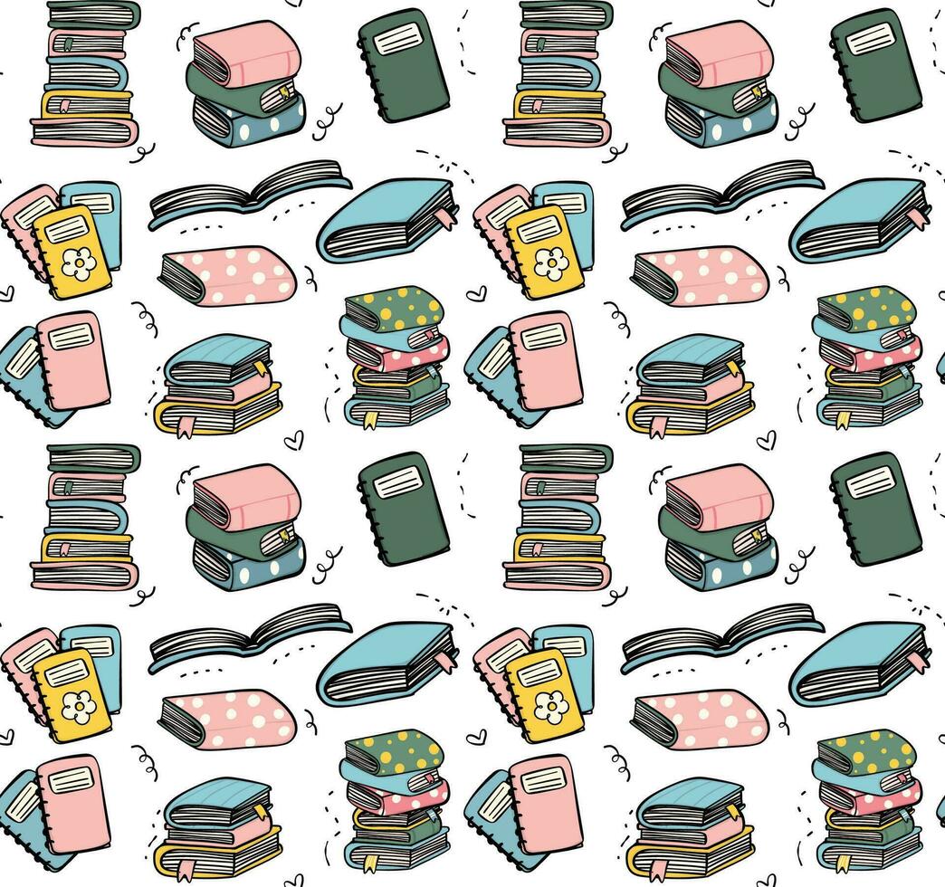 Seamless background a stack of adorable books, perfect for back to school designs. Ideal for educational projects. vector