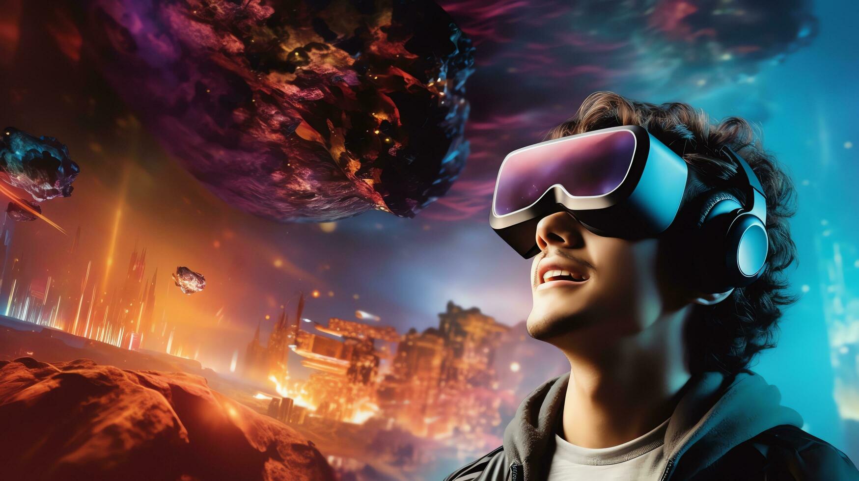 VR glasses technology changes working life in the future world. Generate AI photo
