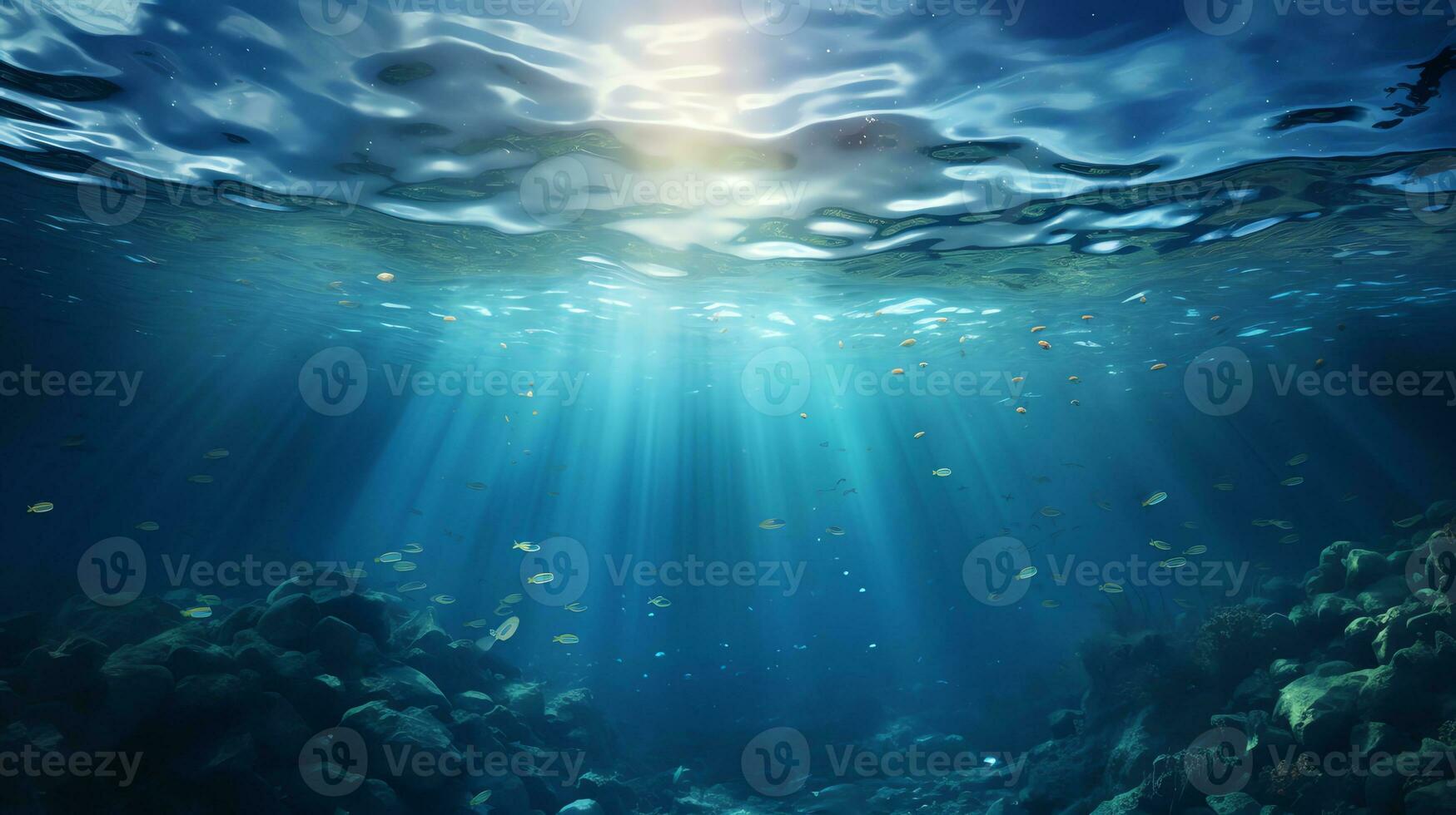 underwater scene with bubbles scene with sun rays Generate AI photo