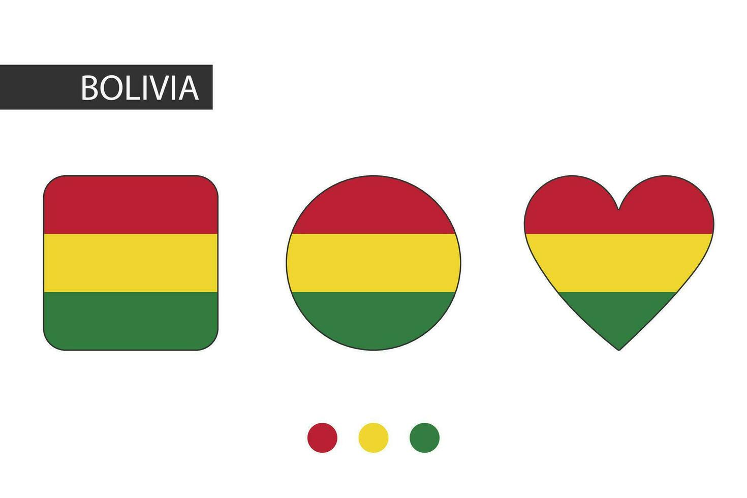 Bolivia 3 shapes square, circle, heart with city flag. Isolated on white background. vector
