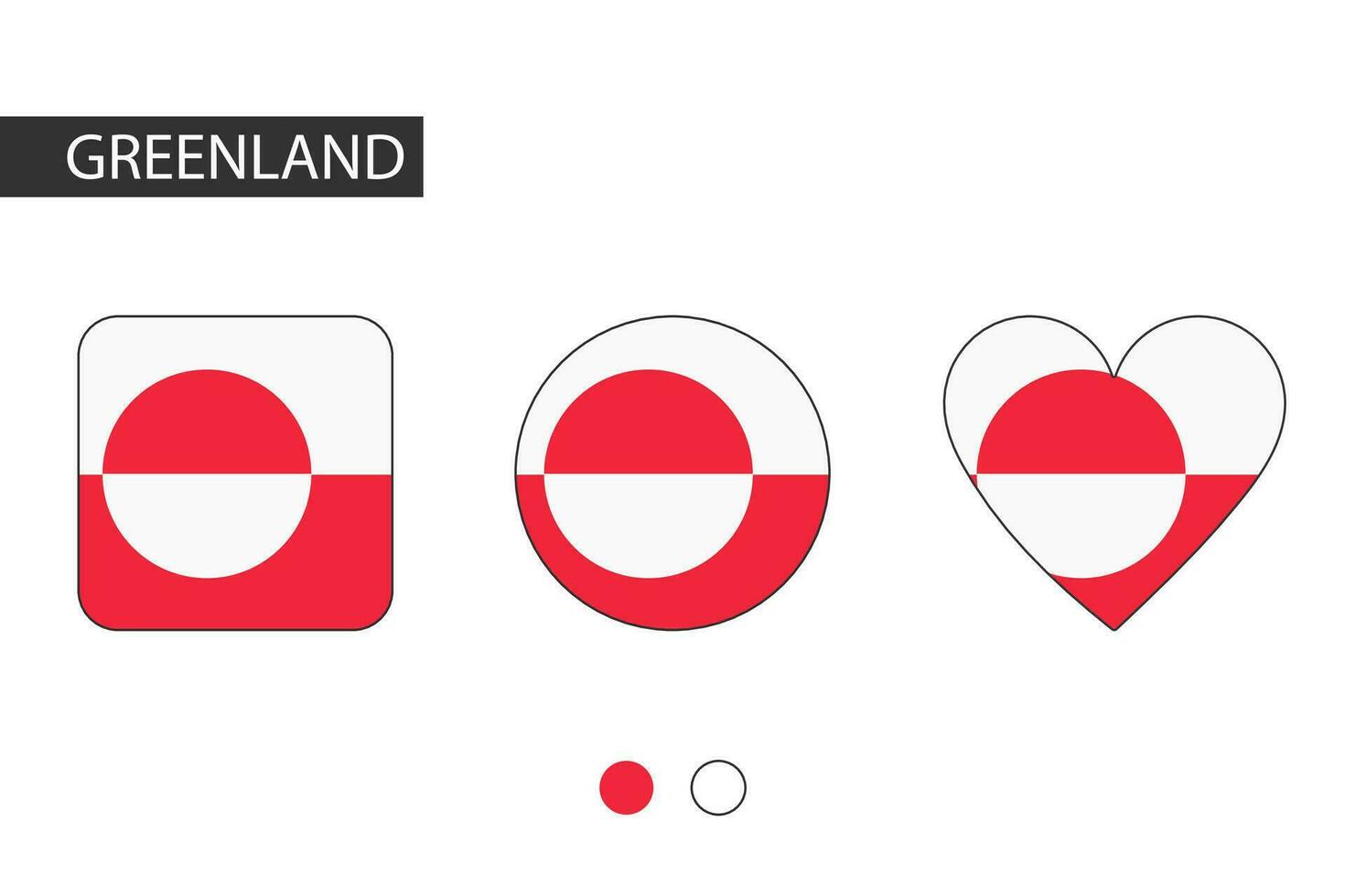 Groenlandia 3 formas cuadrado, círculo, corazón con ciudad bandera. aislado en blanco antecedentes. vector