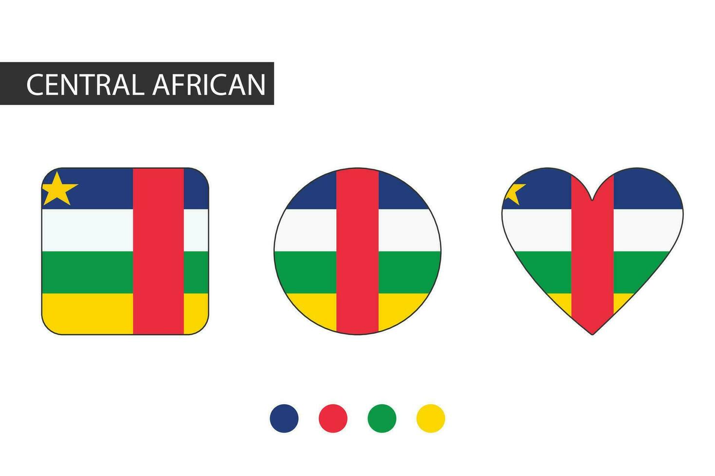 central africano 3 formas cuadrado, círculo, corazón con ciudad bandera. aislado en blanco antecedentes. vector