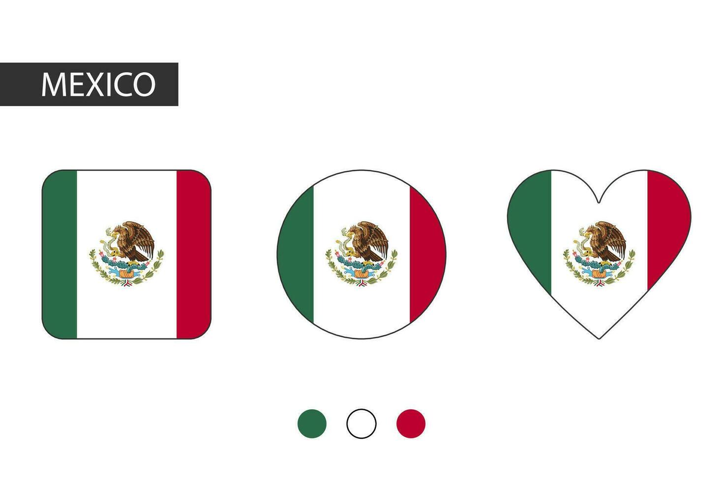 Mexico 3 shapes square, circle, heart with city flag. Isolated on white background. vector