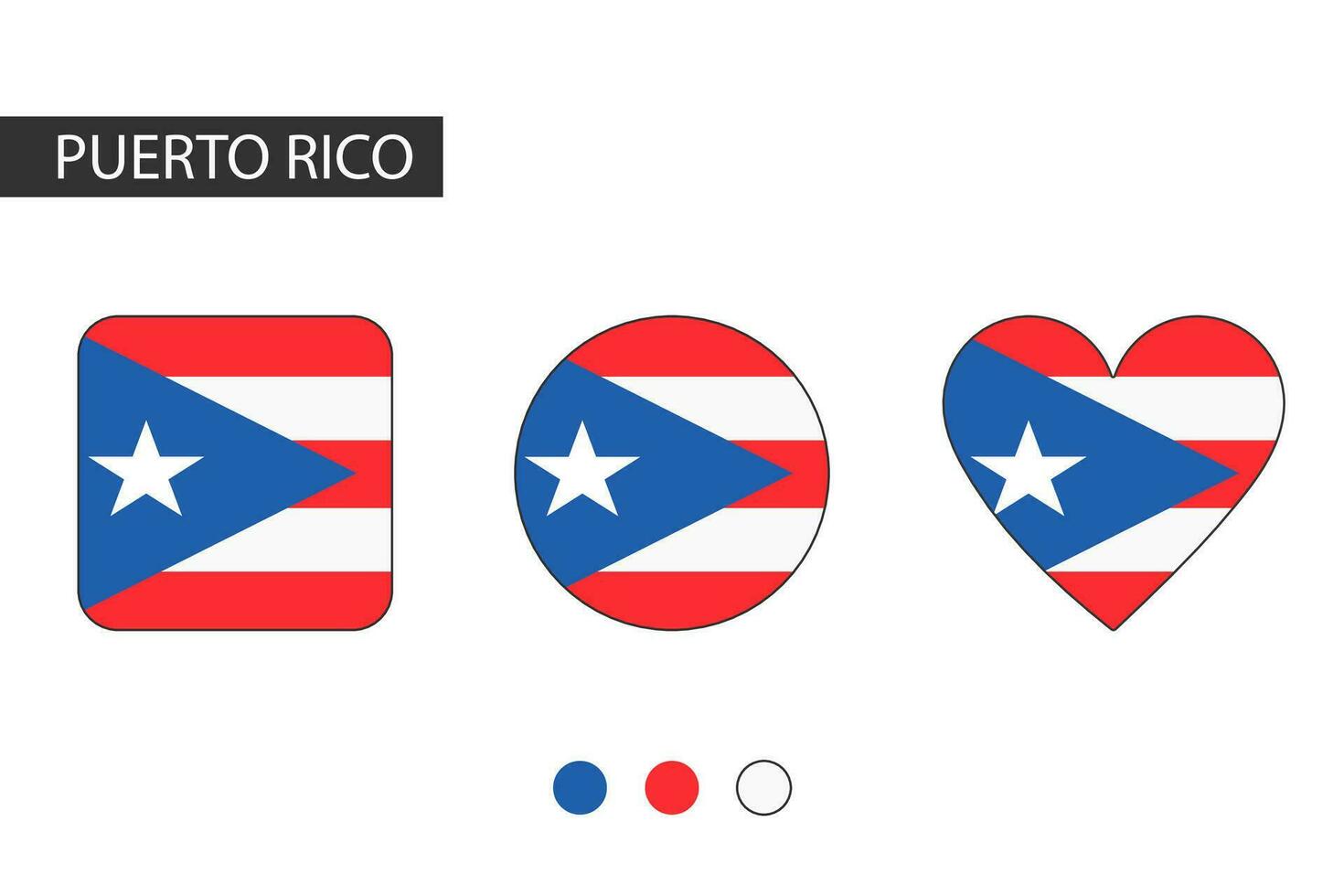 puerto rico 3 formas cuadrado, círculo, corazón con ciudad bandera. aislado en blanco antecedentes. vector