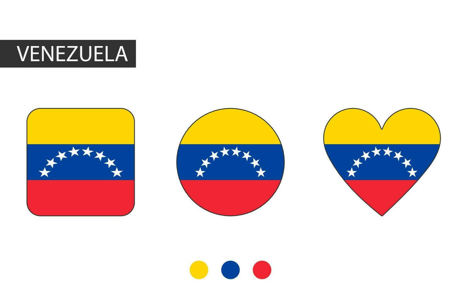 Venezuela 3 shapes square, circle, heart with city flag. Isolated on white background. vector