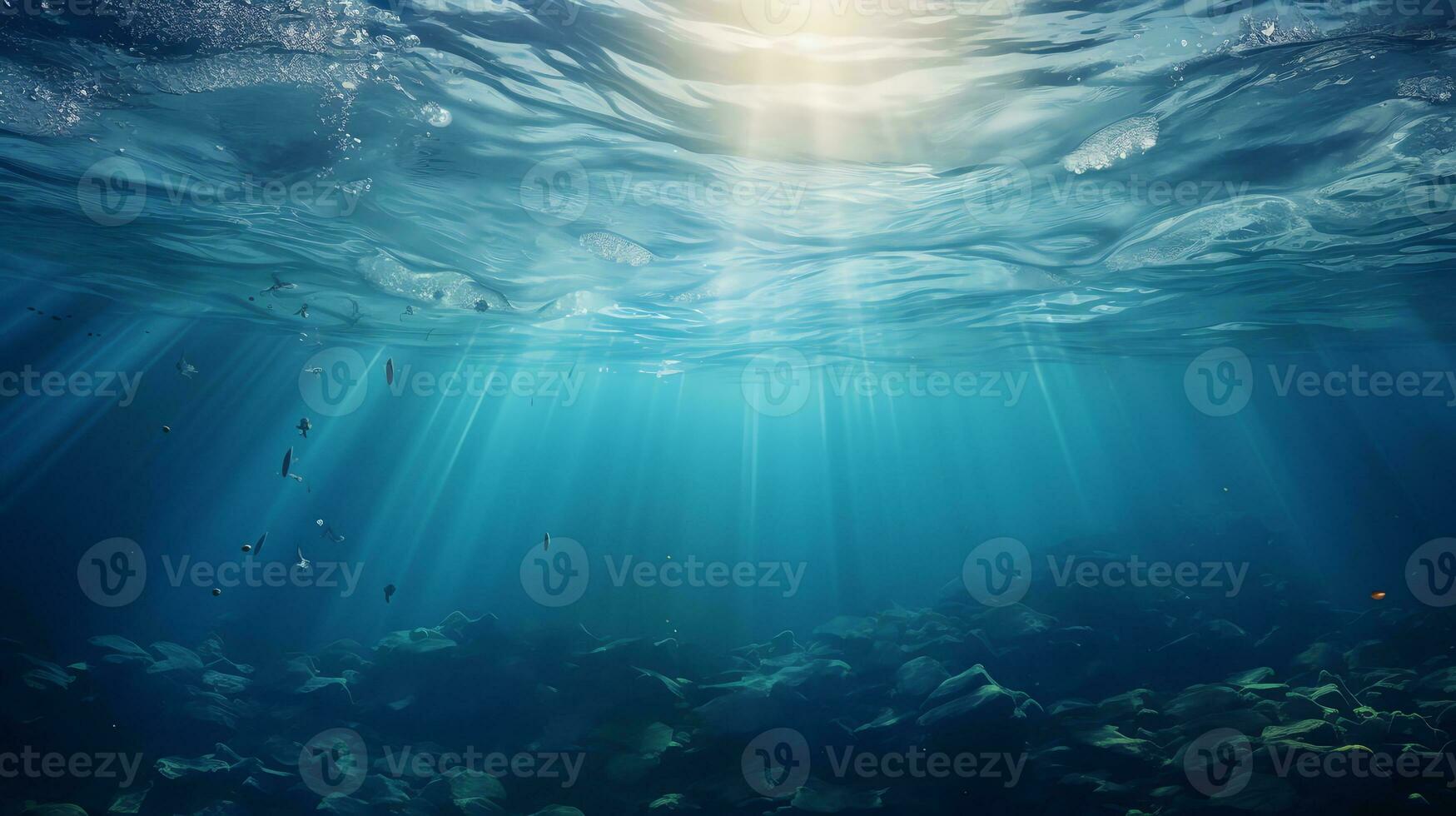 underwater scene with bubbles scene with sun rays Generate AI photo