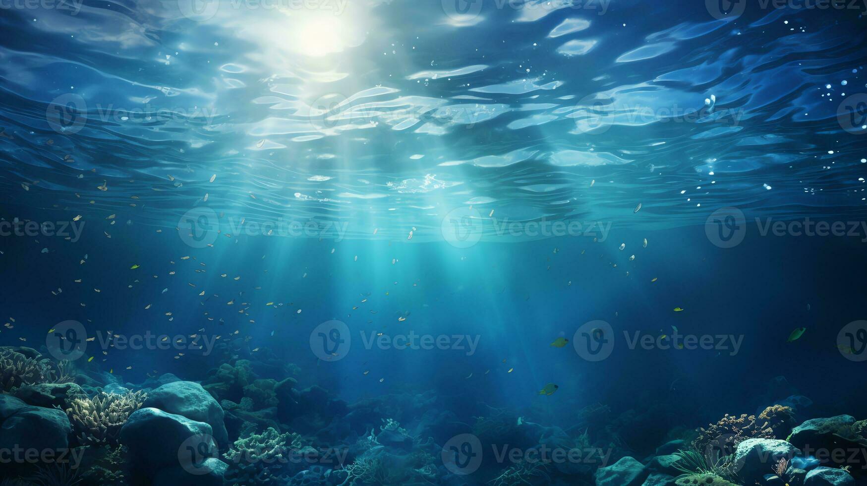 underwater scene with bubbles scene with sun rays Generate AI photo