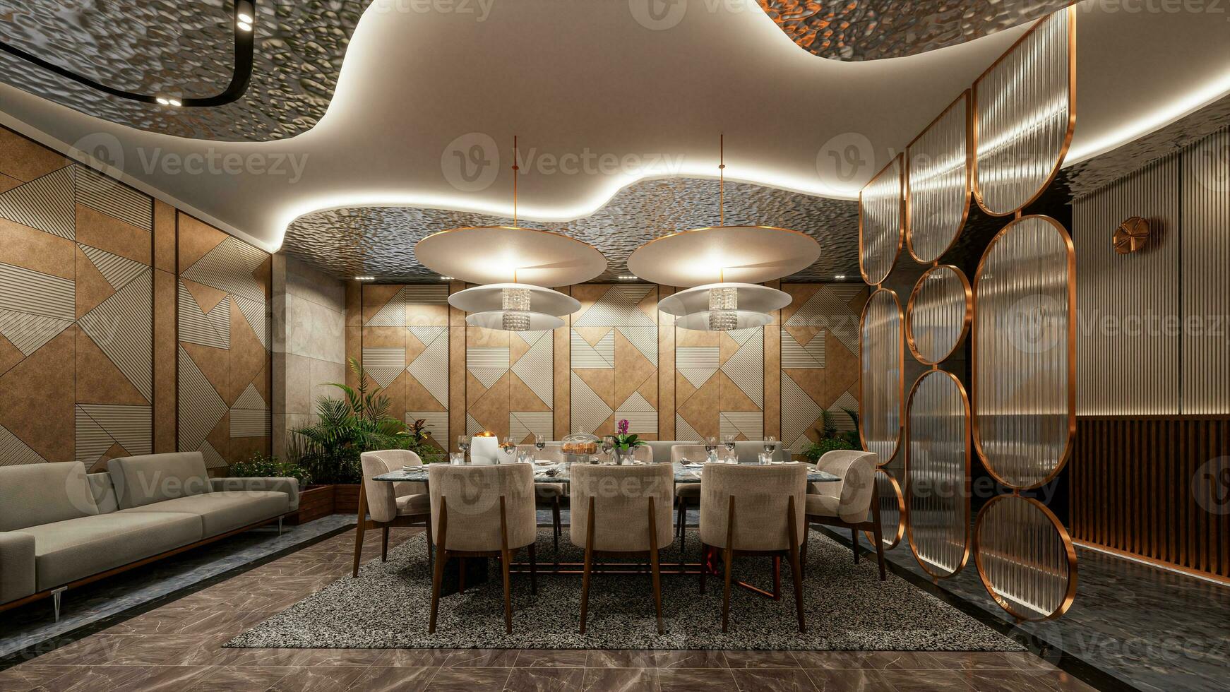 Tables capes of Delight Setting the Stage for Beautiful Restaurant Dining 3D rendering photo