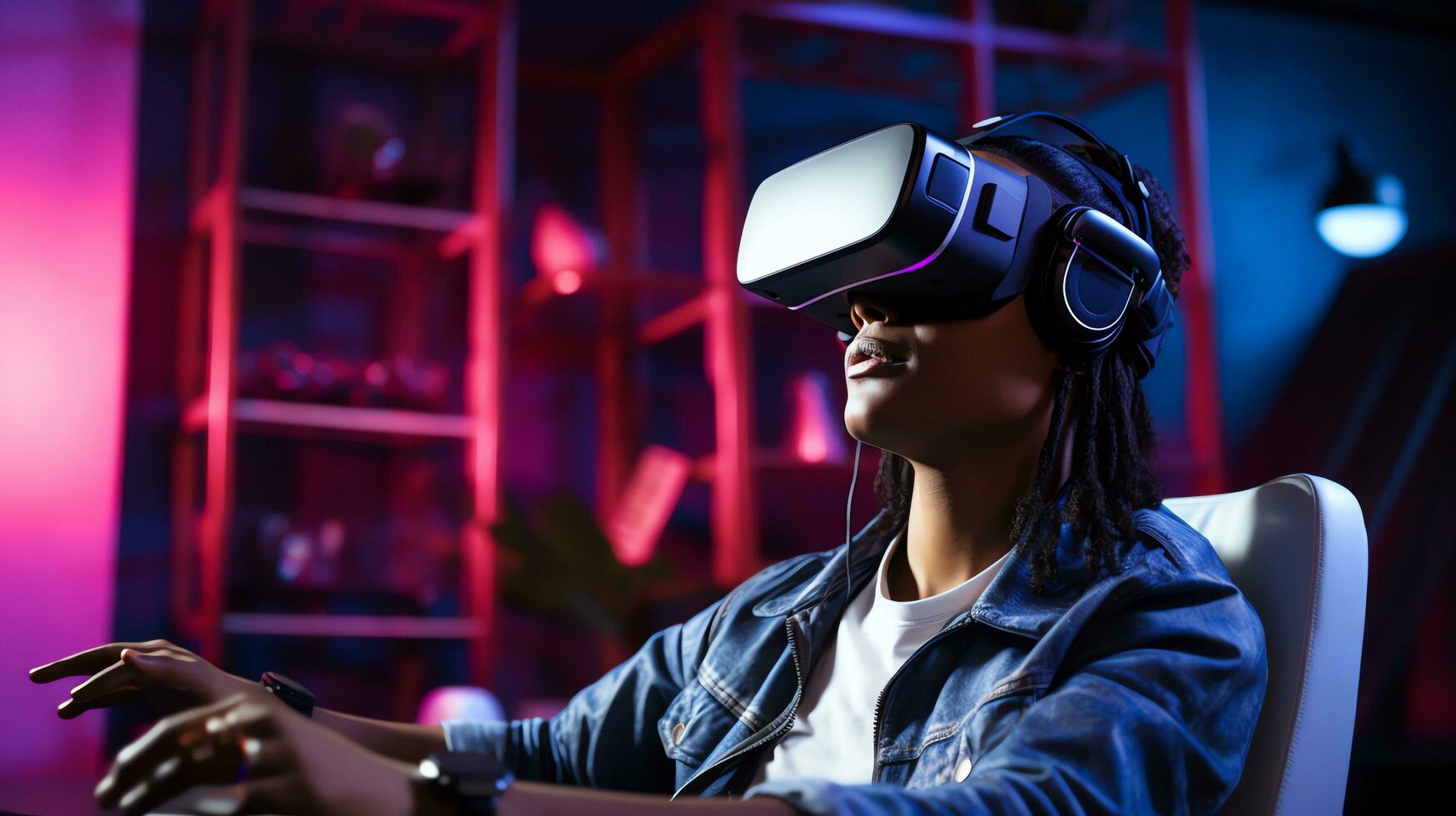 VR glasses technology changes working life in the future world. Generate AI photo