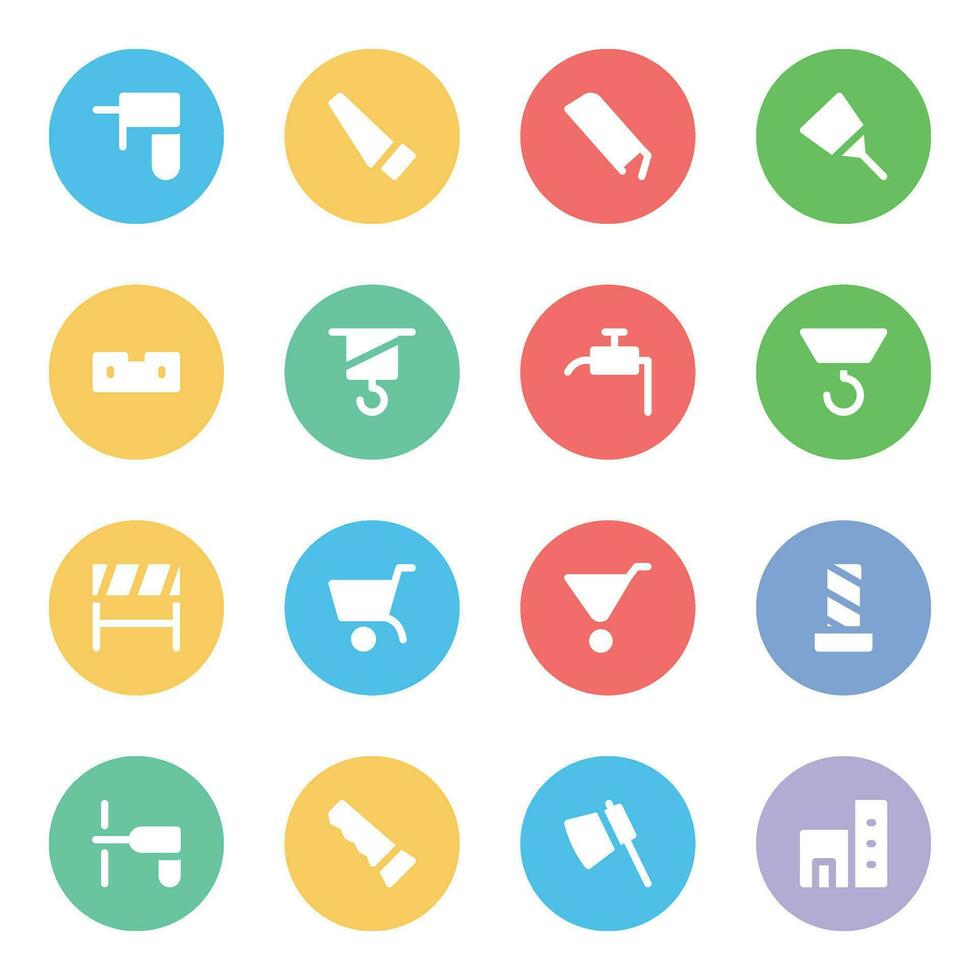 Construction and Tools Flat Icons vector