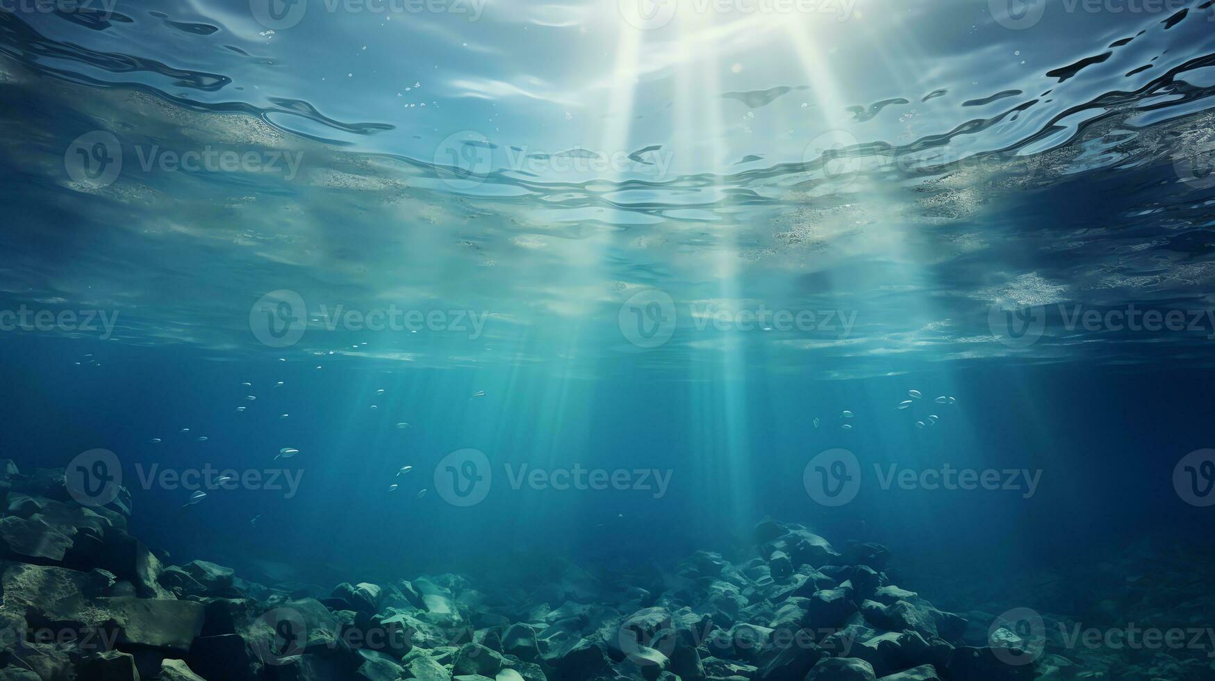 underwater scene with bubbles scene with sun rays Generate AI photo