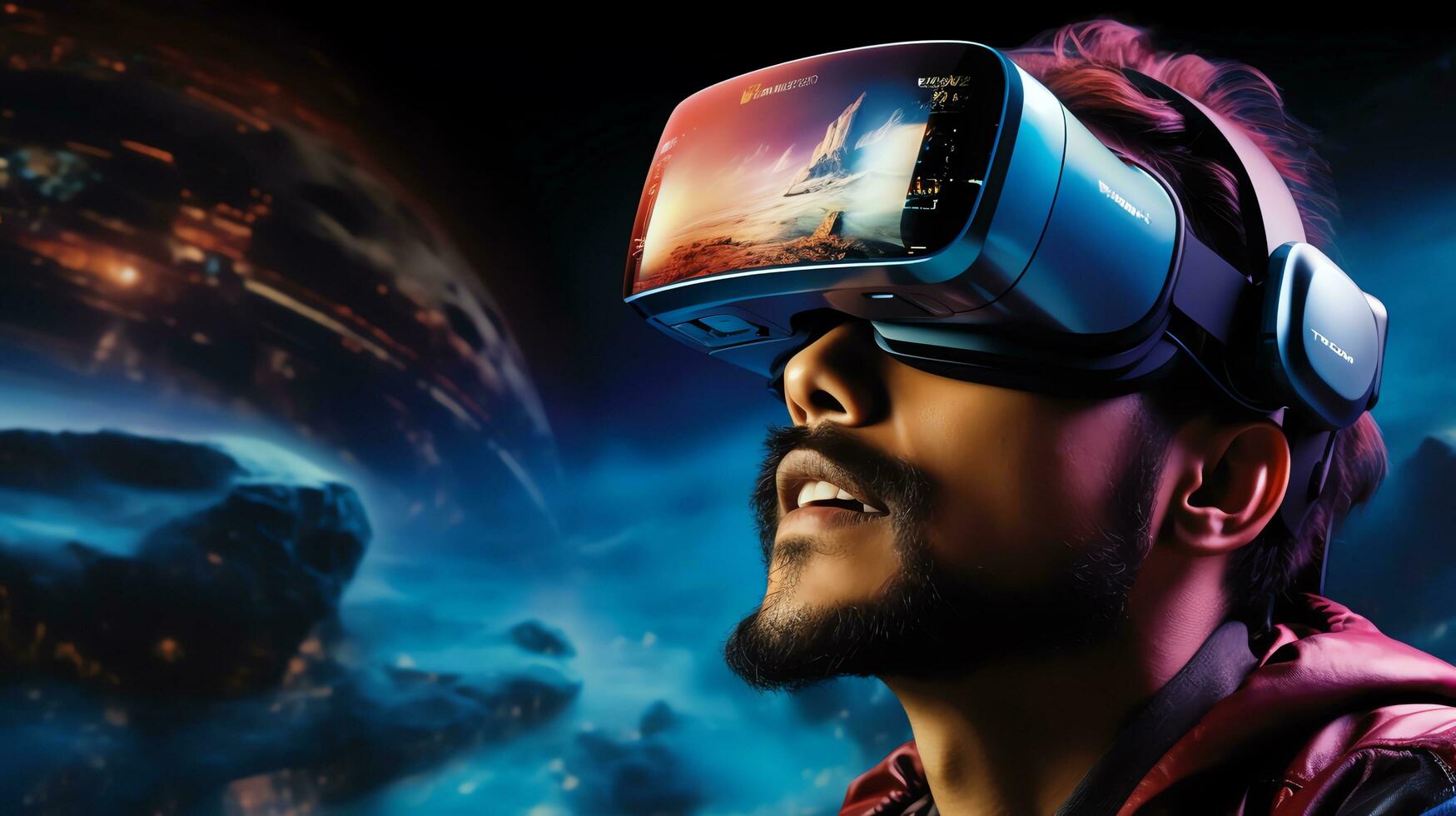VR glasses technology changes working life in the future world. Generate AI photo