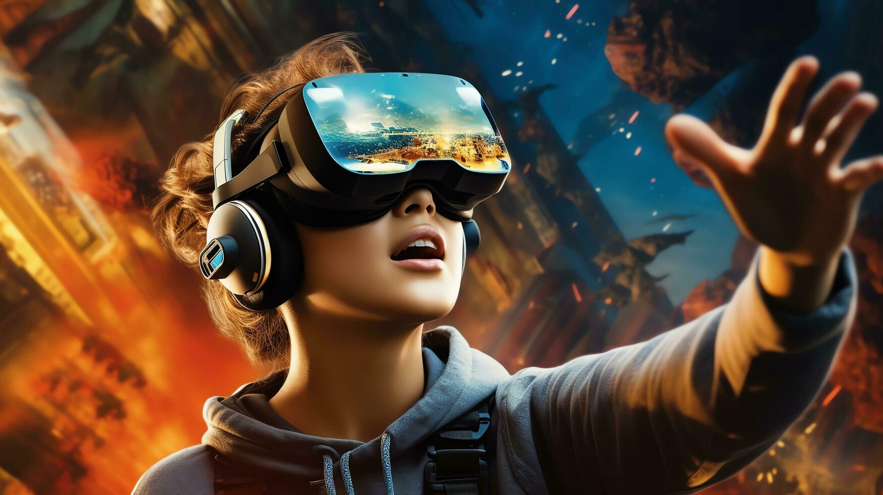 VR glasses technology changes working life in the future world. Generate AI photo