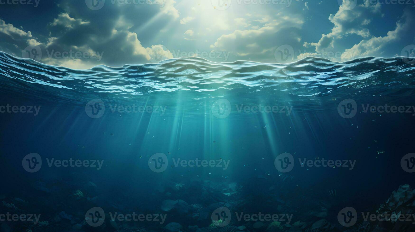 underwater scene with bubbles scene with sun rays Generate AI photo