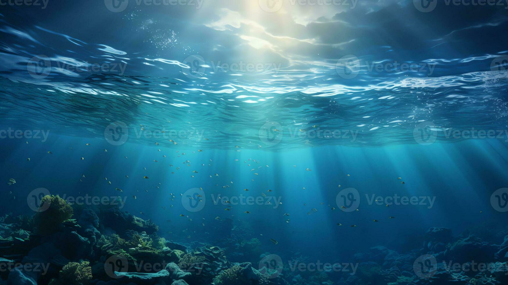 underwater scene with bubbles scene with sun rays Generate AI photo