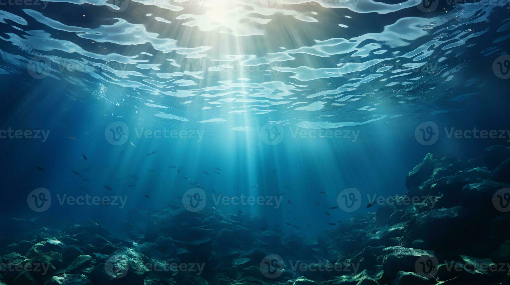 underwater scene with bubbles scene with sun rays Generate AI photo