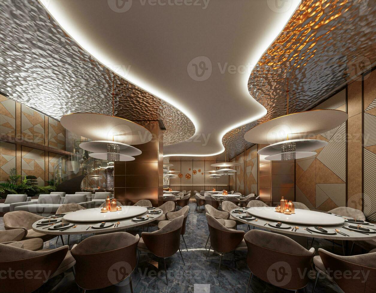 Gorgeous Restaurant Interiors Creating a Captivating Dining Experience 3D rendering photo