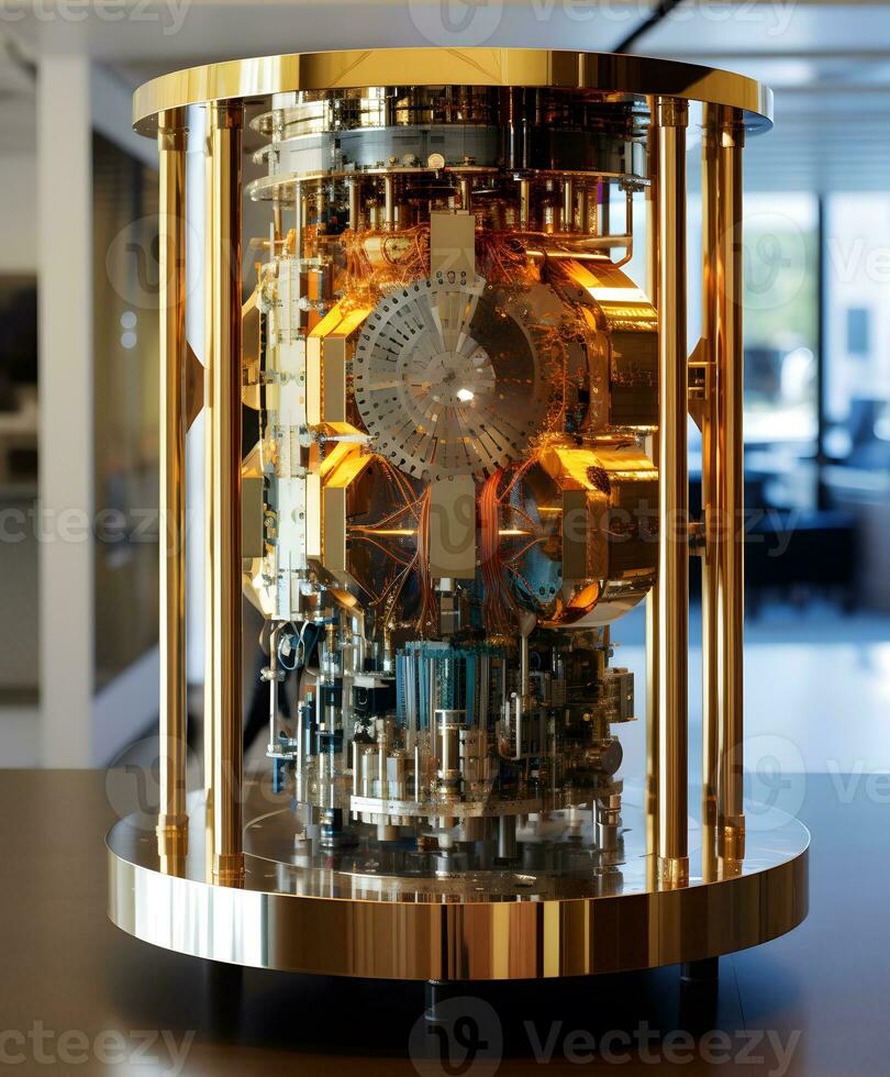 Cylindrical data storage center. Quantum computing, database, cloud computing concept. photo