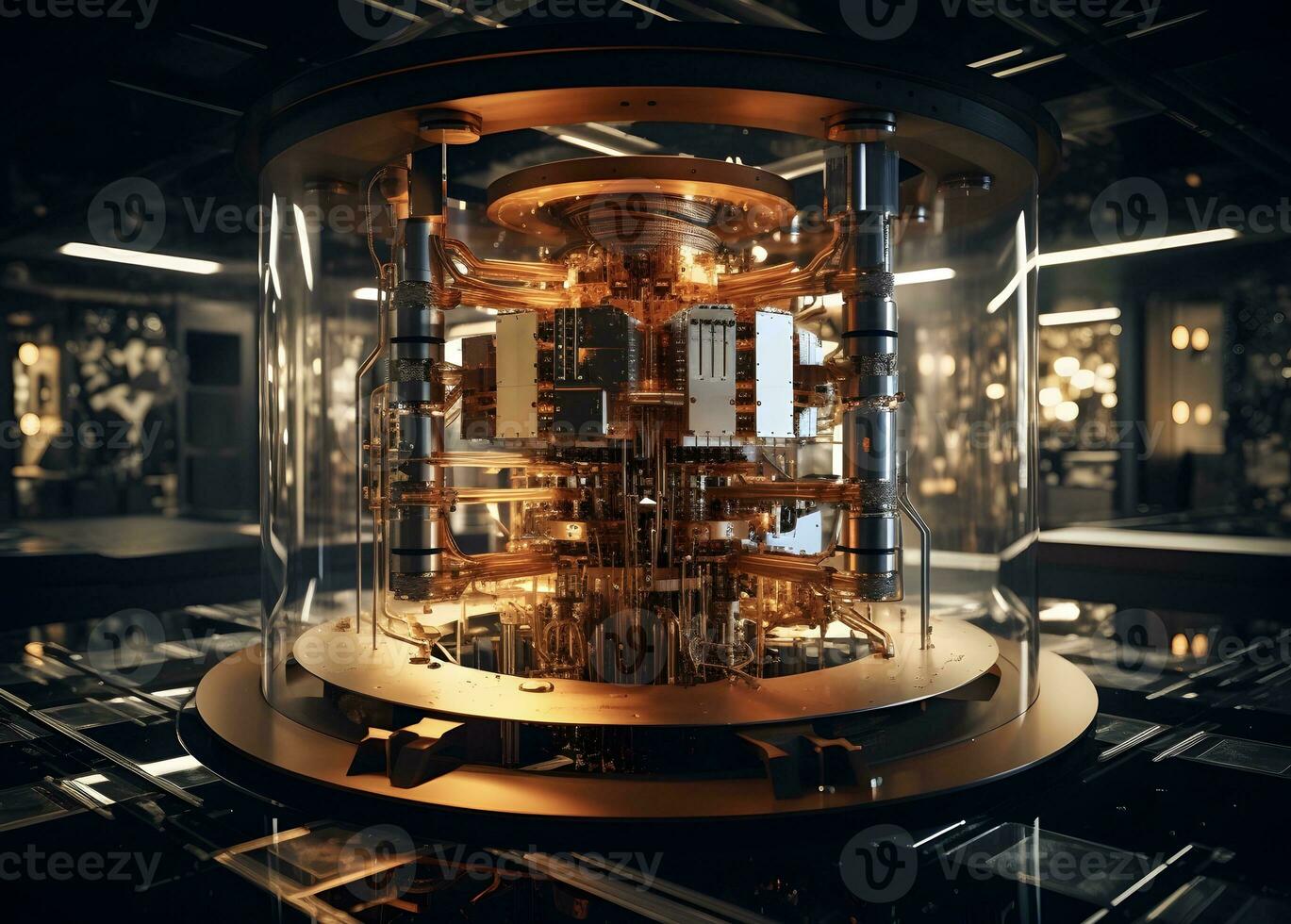 Cylindrical data storage center. Quantum computing, database, cloud computing concept. photo
