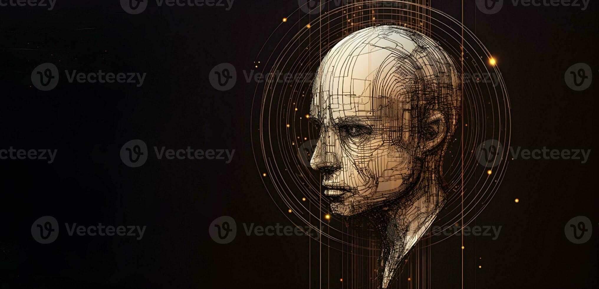 Human head with lines. AI, thought, mind, knowledge, brain power concept. photo