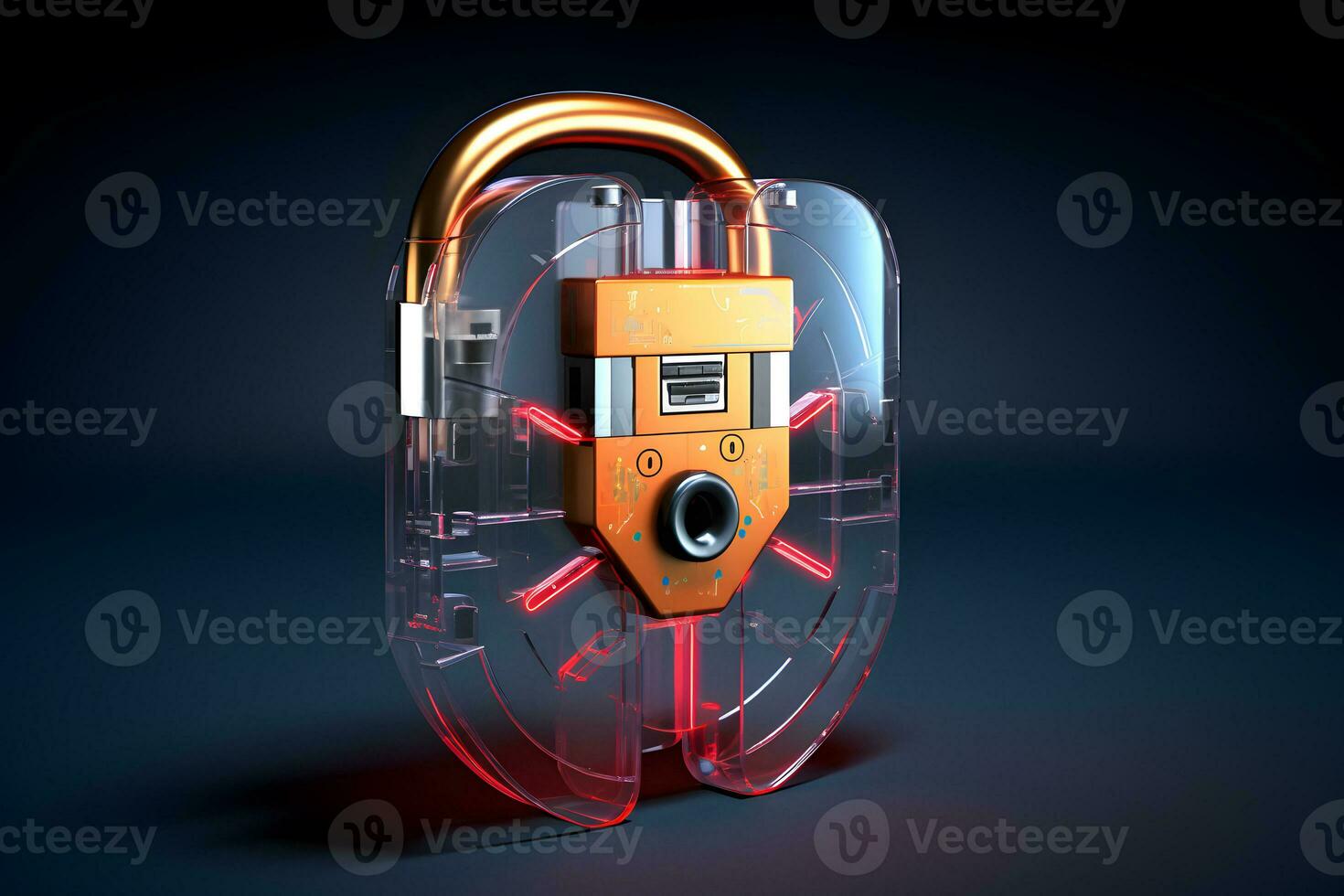 Futuristic lock. Concept of data security, cybersecurity, cyber defense, etc. photo