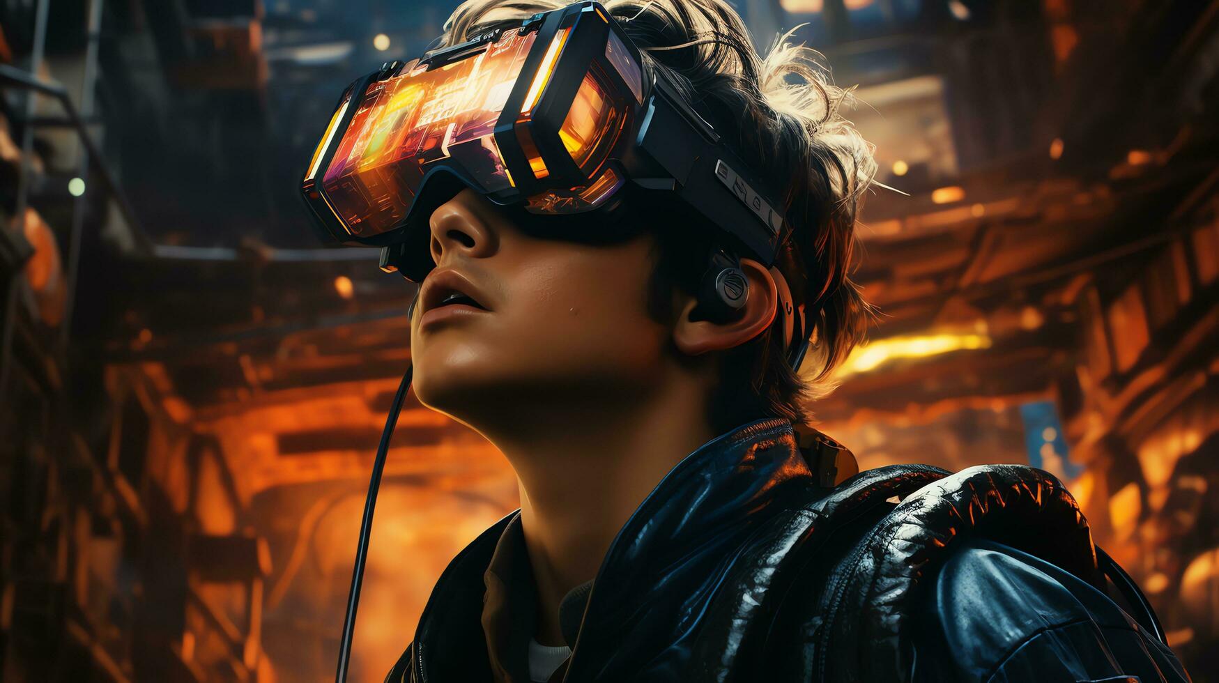 VR glasses technology changes working life in the future world. Generate AI photo