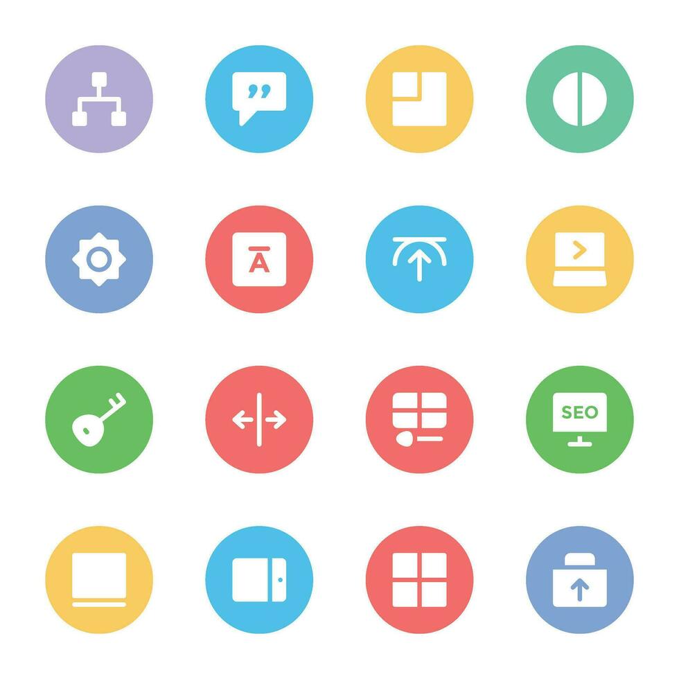 Web Development and Design Tools Flat Circular Icons vector