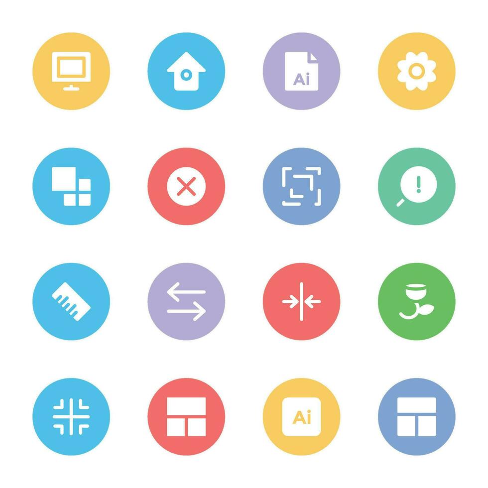 Collection of Graphic Tools Flat Circular Icons vector