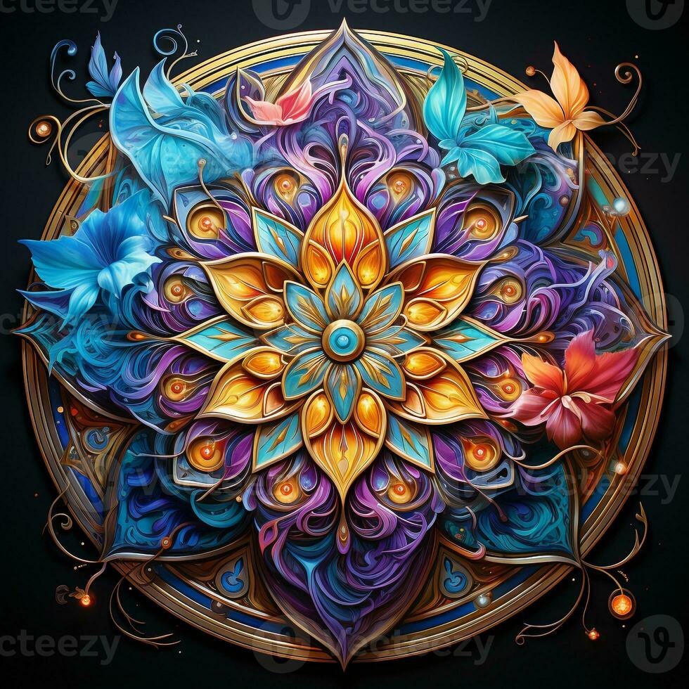 Fantasy Mandala Design Magical Spiritual Art Background AI Generative photo