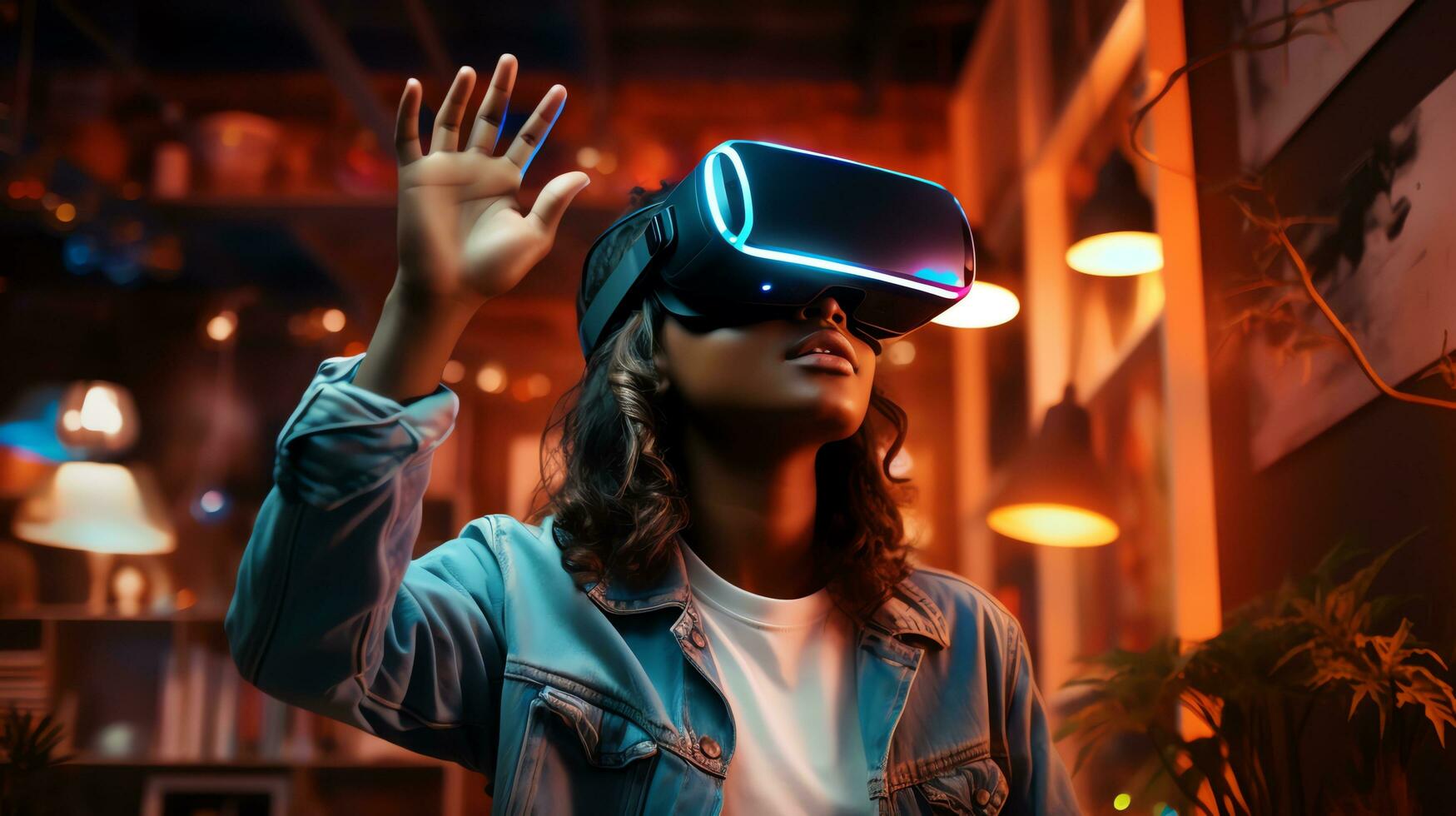 VR glasses technology changes working life in the future world. Generate AI photo