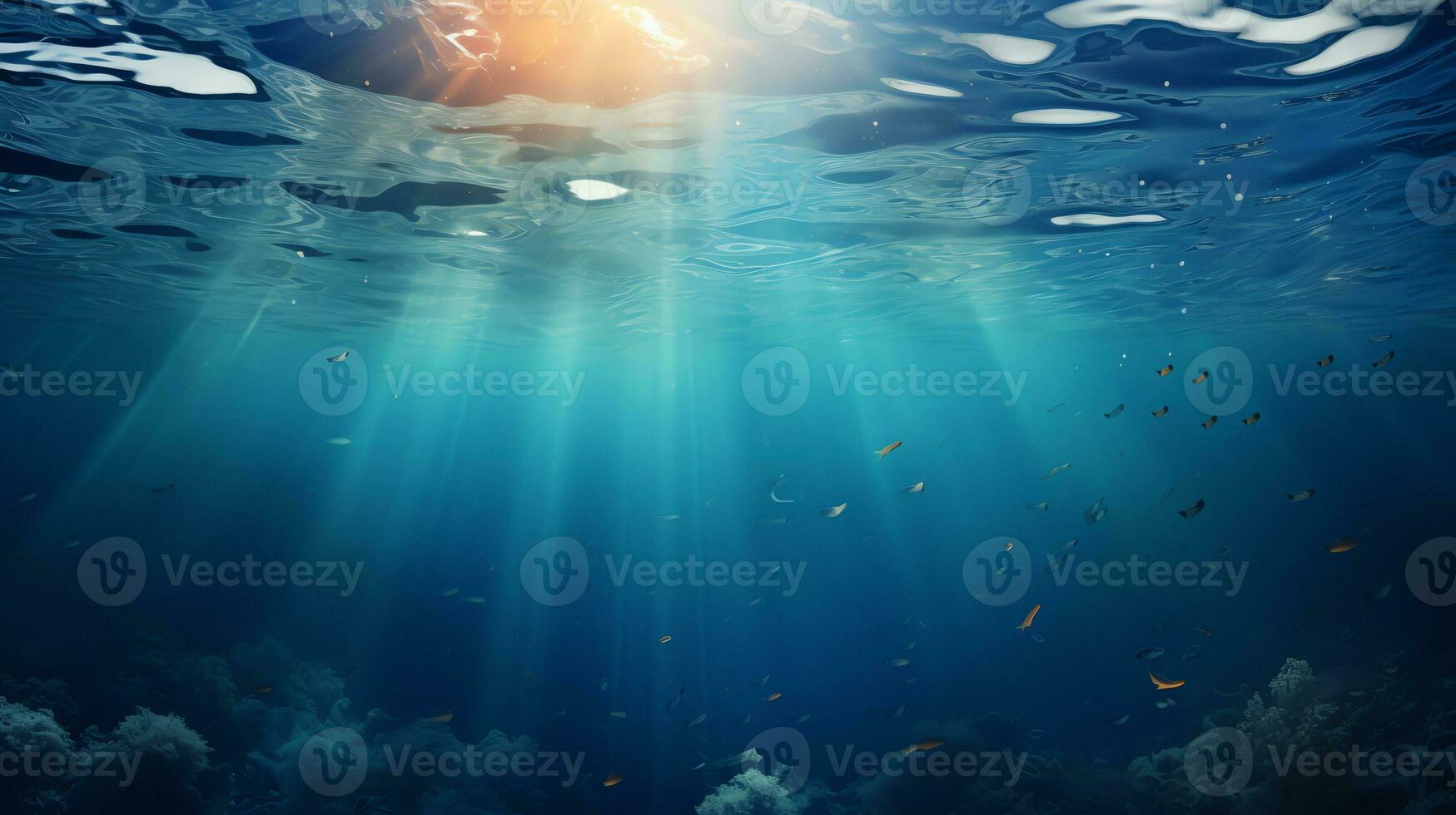 underwater scene with bubbles scene with sun rays Generate AI photo