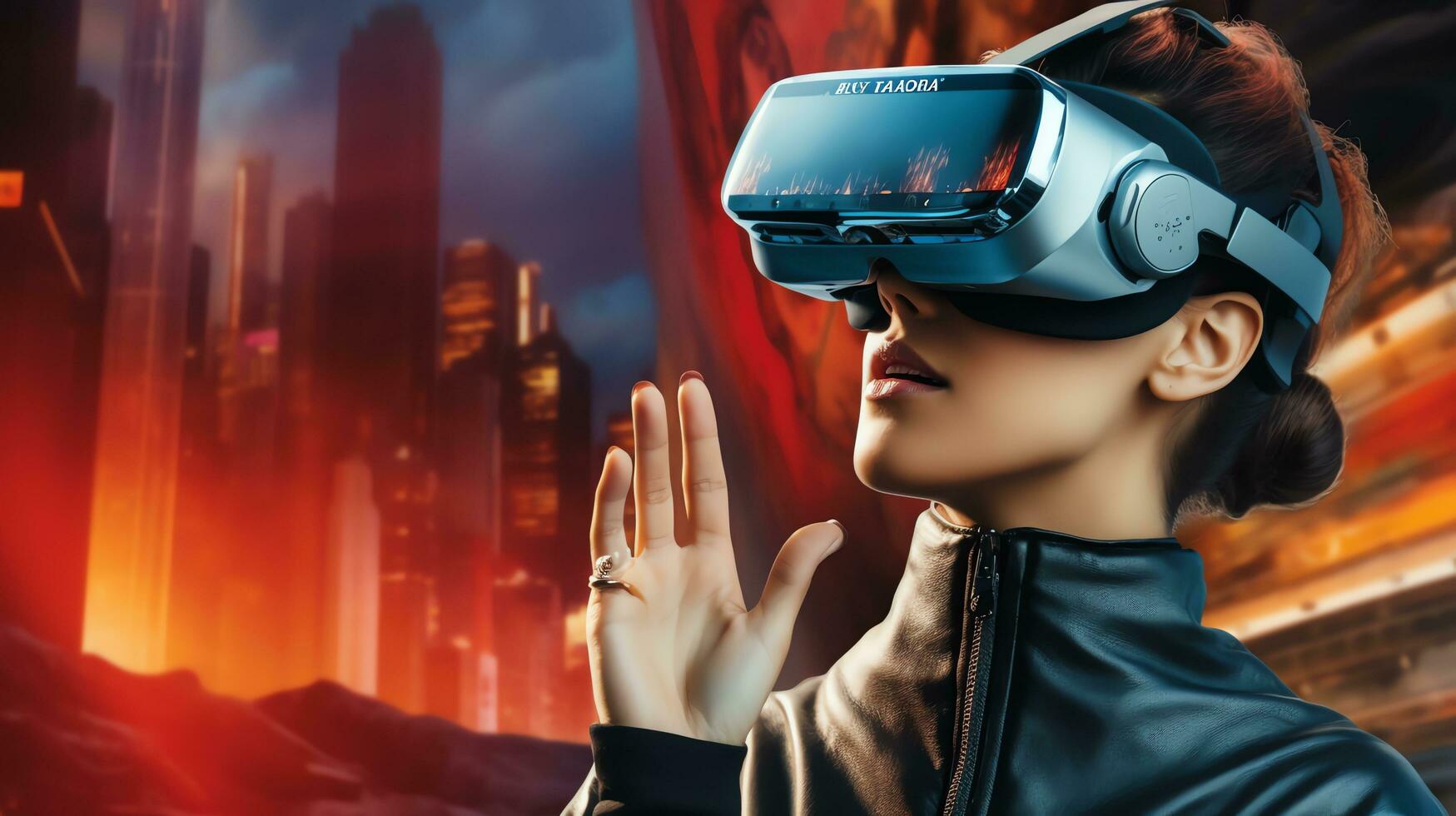VR glasses technology changes working life in the future world. Generate AI photo