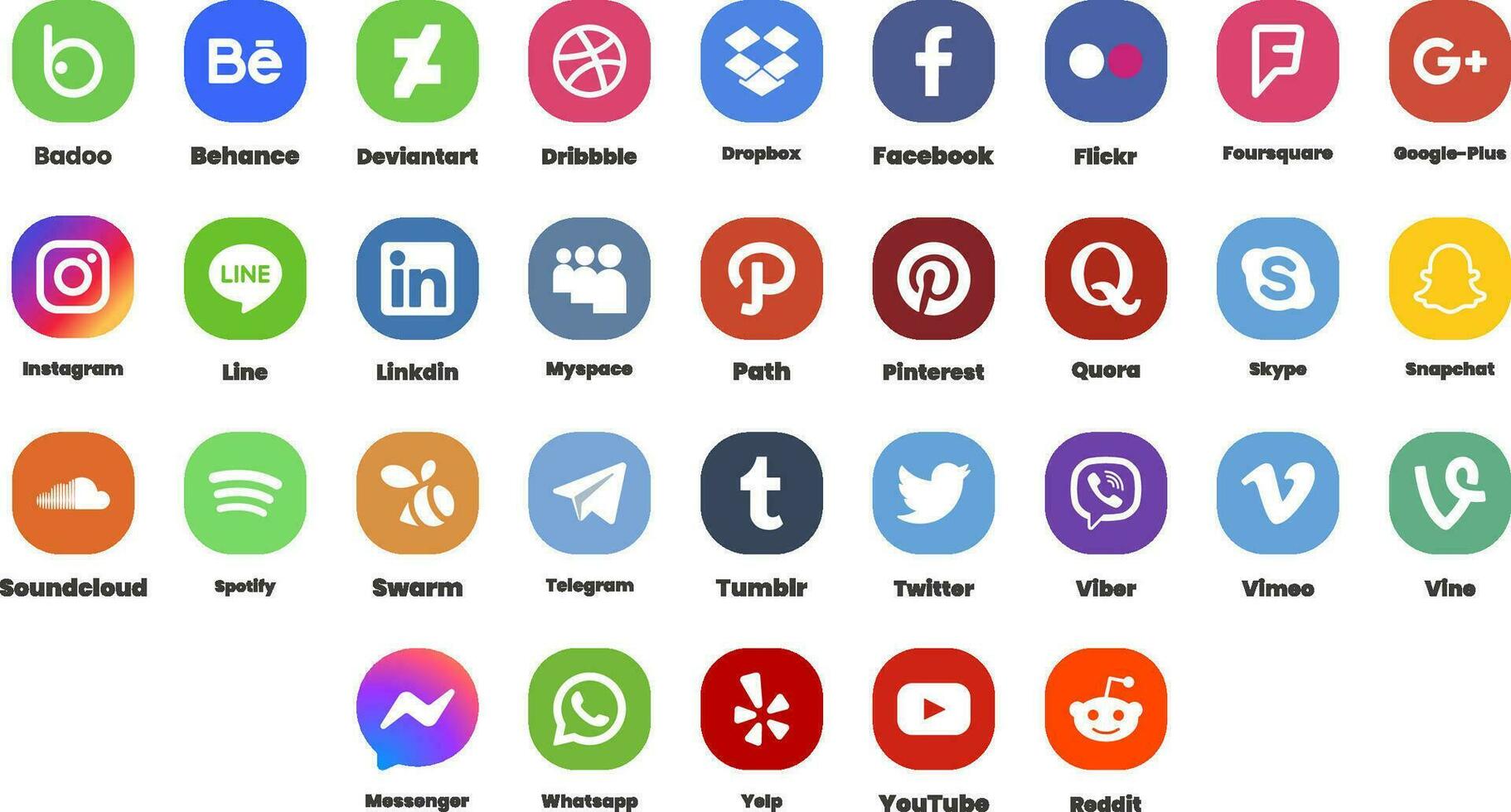 Popular Social Media Icons or Logo Set Collection. Facebook, Instagram, Twitter, Youtube, Pinterest, Behance, Google, Linkedin, Whatsapp. Editorial Resizable Vector Illustration Design.