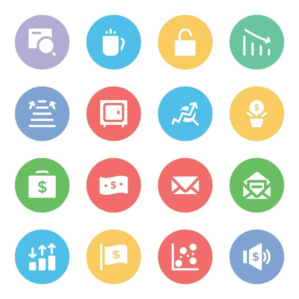 Business Analysis and Finance Flat Circular Icons vector