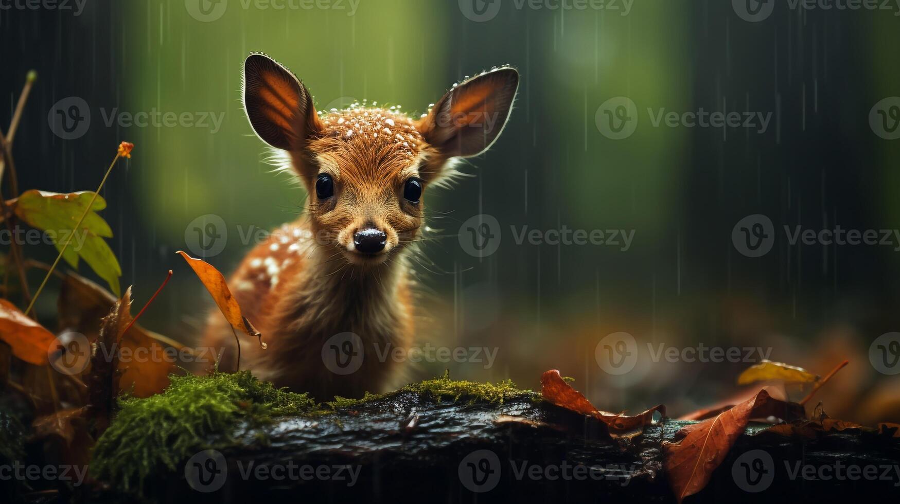 Photo background of wildlife in rainy forest AI generative