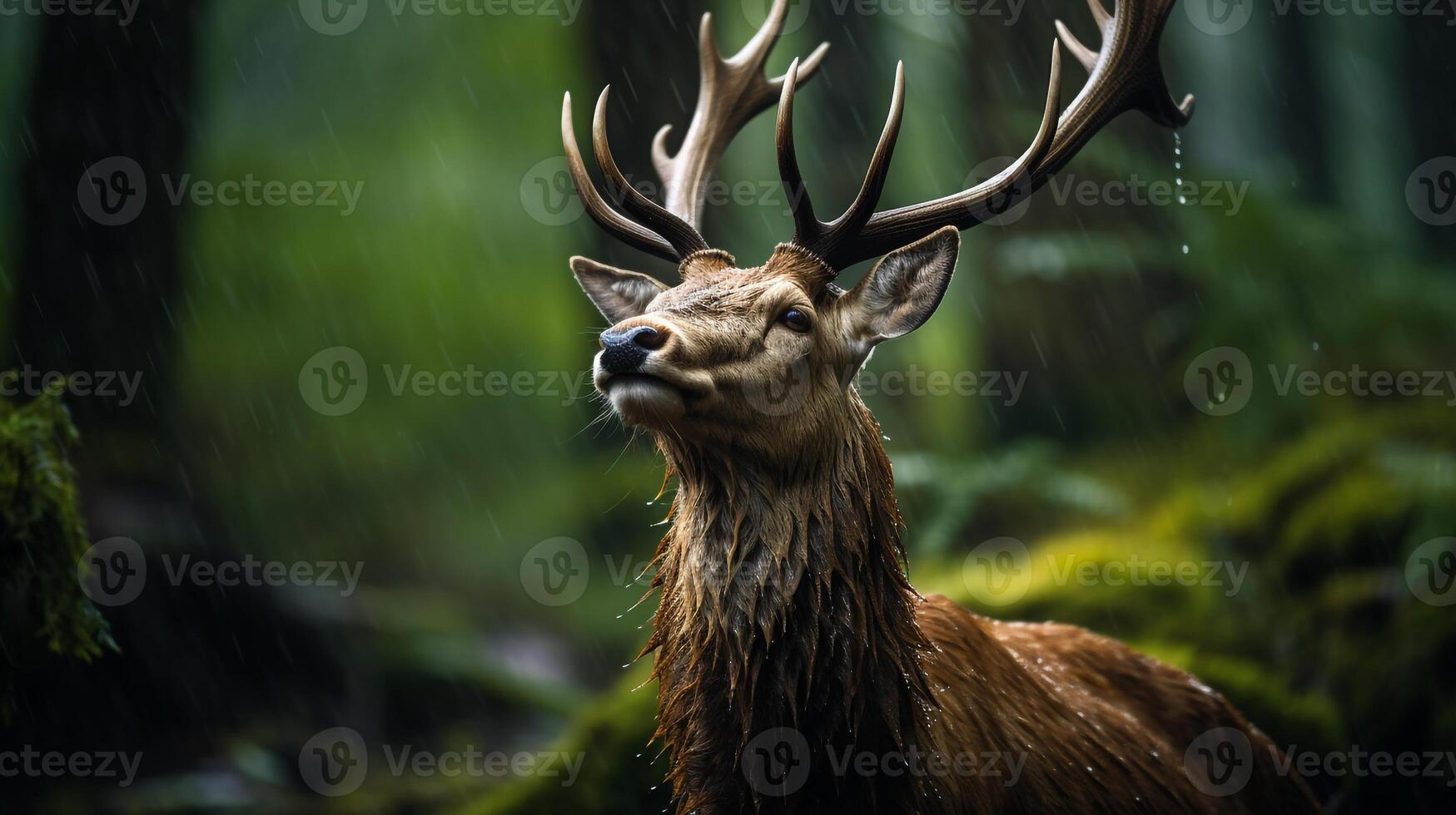 Photo background of wildlife in rainy forest AI generative