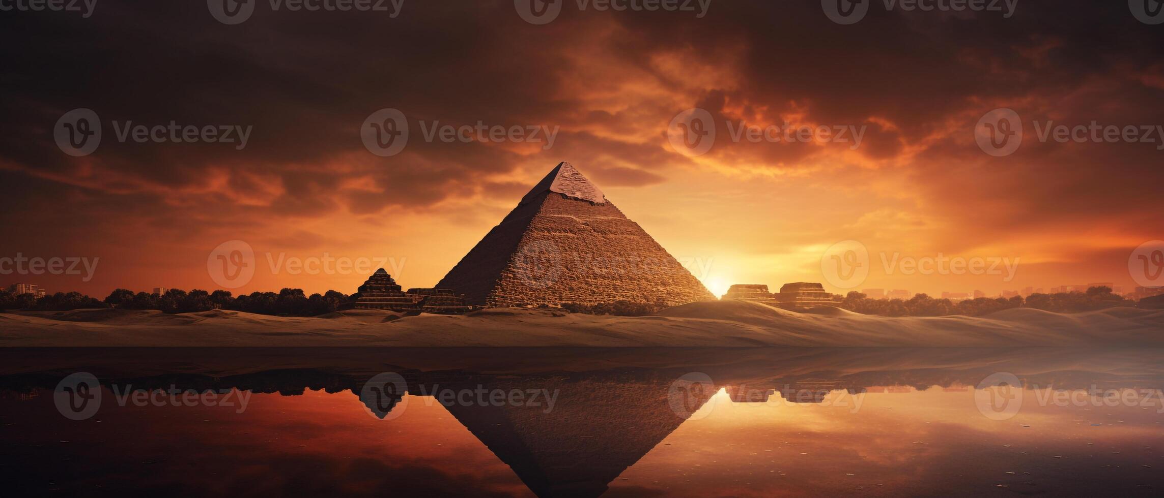 Photo landscape of Pyramid at sunset AI generative