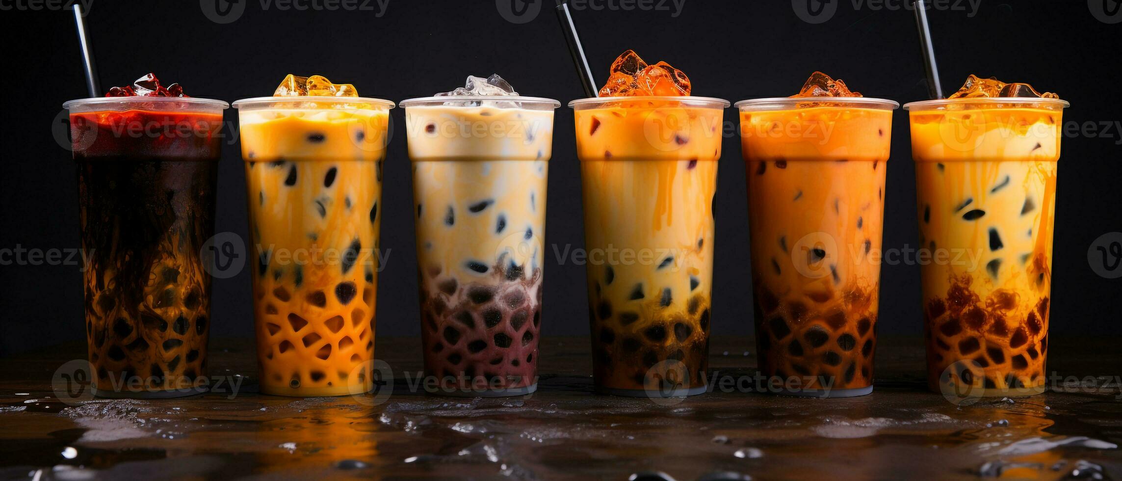 Assortment of fresh boba on black background AI generative photo