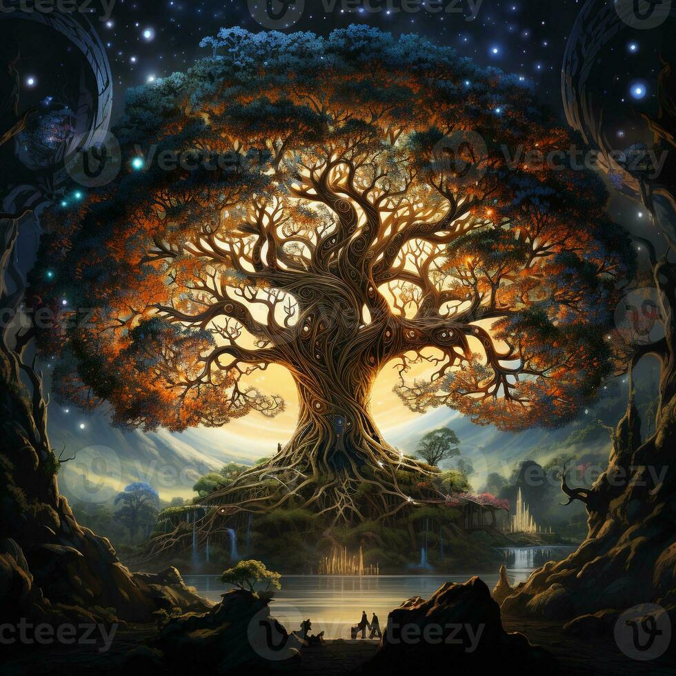 Fantasy Tree of Life Magical Design Spiritual AI Generative photo