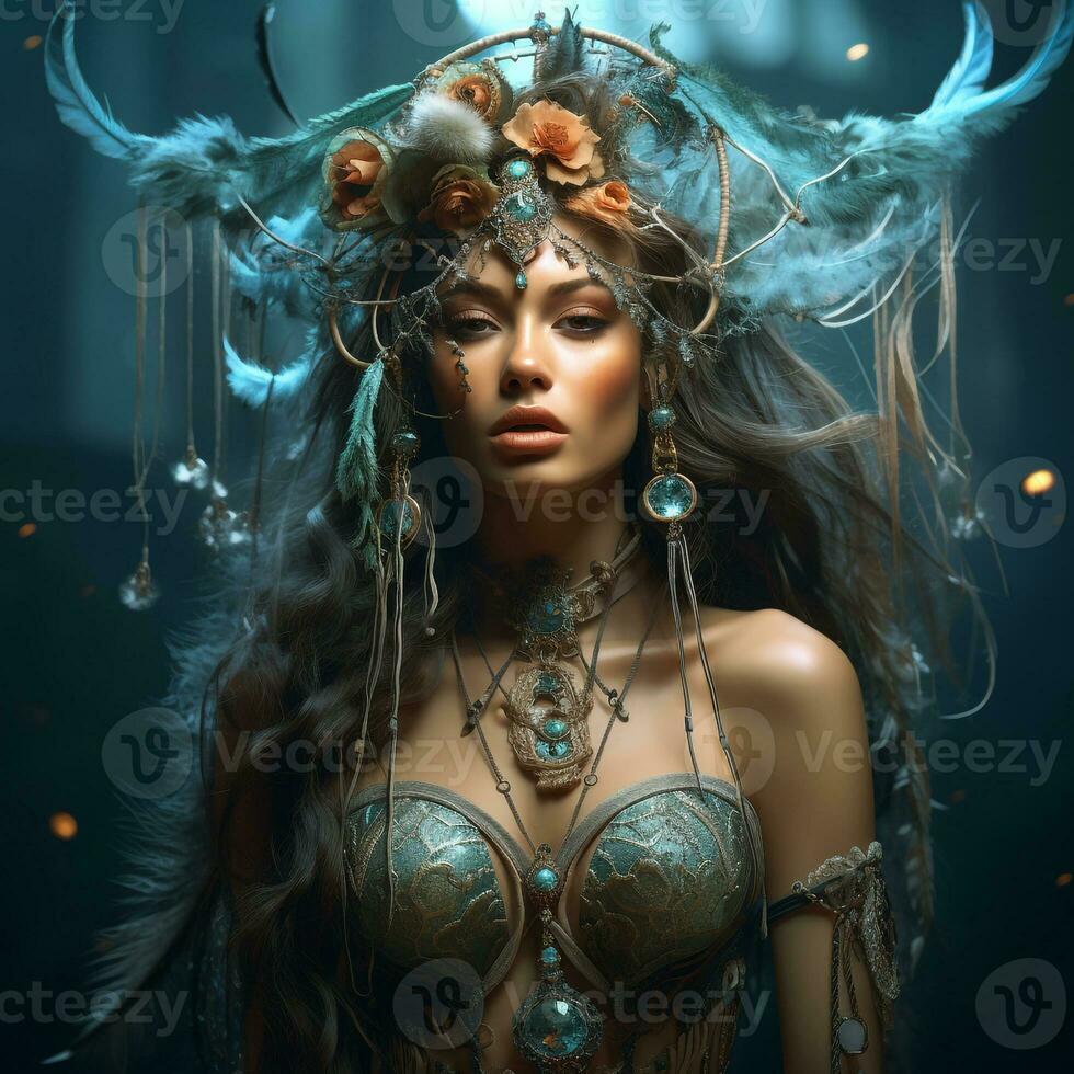 Fantasy Dreamcatcher Magical Spiritual Art Wallpaper AI Generative photo