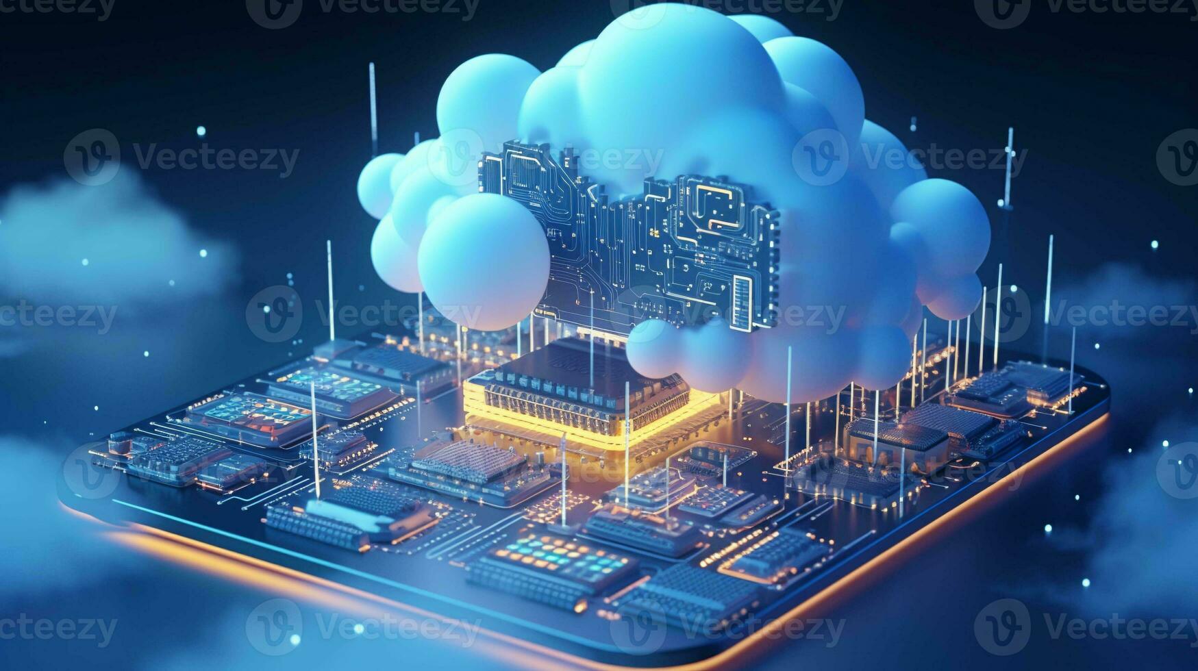 3D render of cloud computing network. Digital technology concept photo