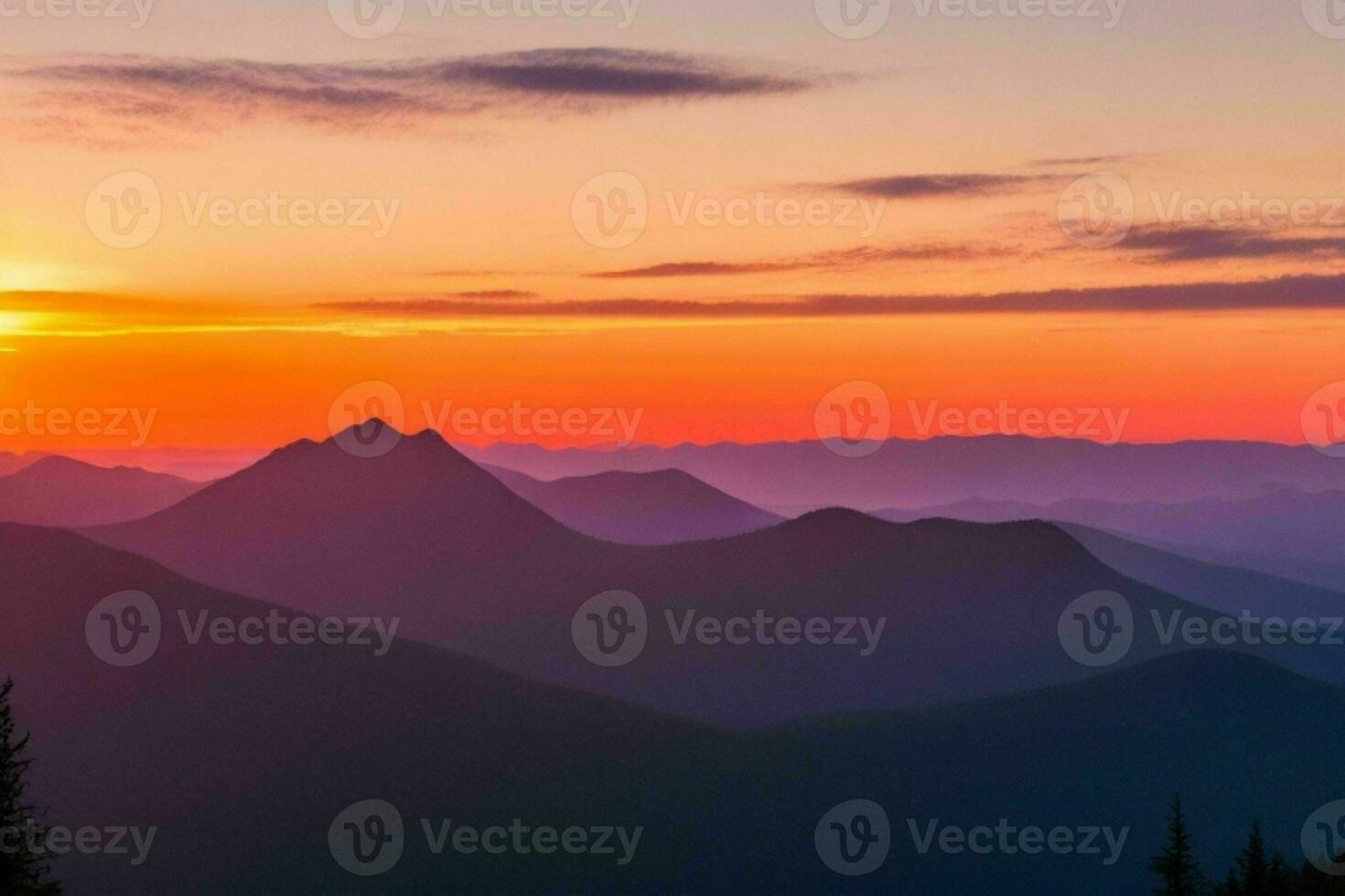 mountain silhouettes at sunset. AI Generative Pro Photo