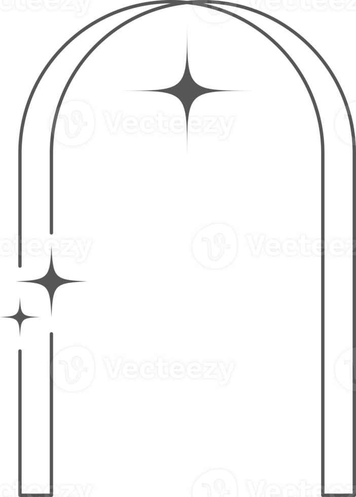 estético marco forma. contorno mínimo gráfico elementos con estrellas. resumen boho arco con destellos de moda geométrico modelo para póster y historia. png