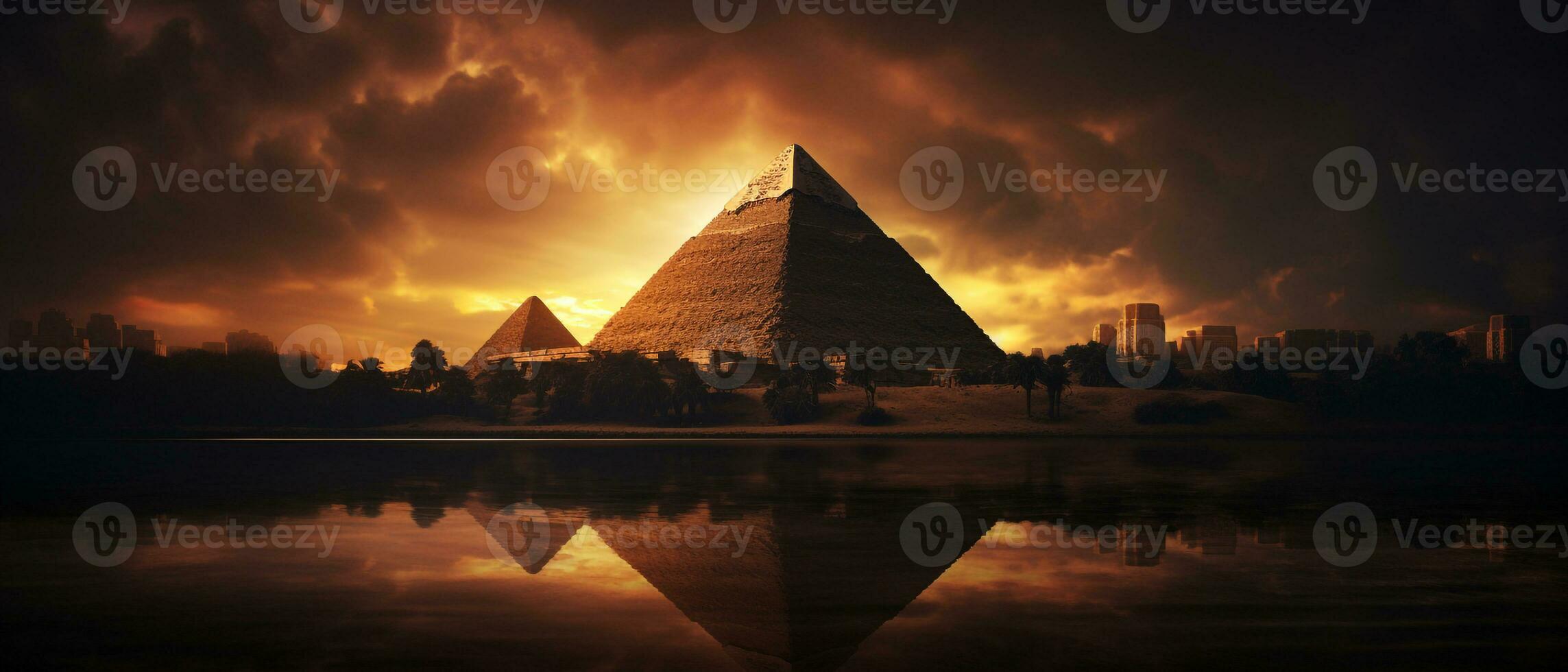 foto paisaje de pirámide a puesta de sol ai generativo
