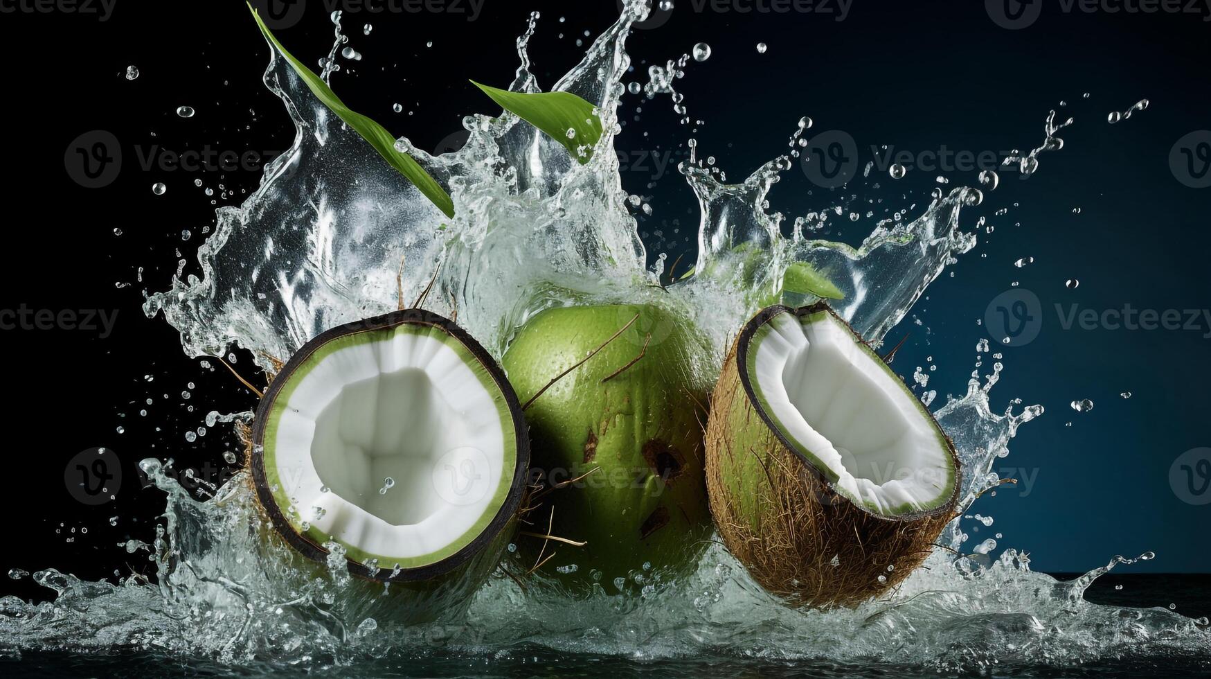 Fresh Coconut water drink background AI generative photo