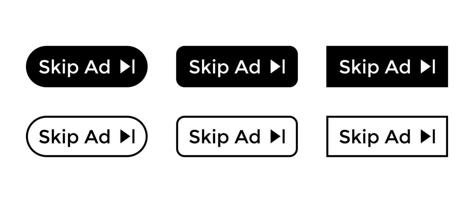 Skip ad button icon vector set collection. Advertisement sign symbol