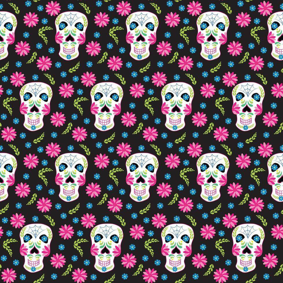 Skulls of the dead day. Mexican sugar man head halloween tattoo to honor death. Seamless pattern. vector